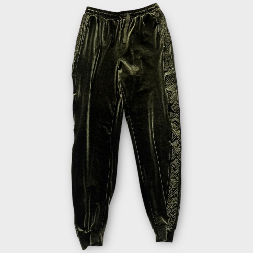 Driftwood Davey Embroidered Velvet Drawstring Jogger Pants Green Size Small NEW